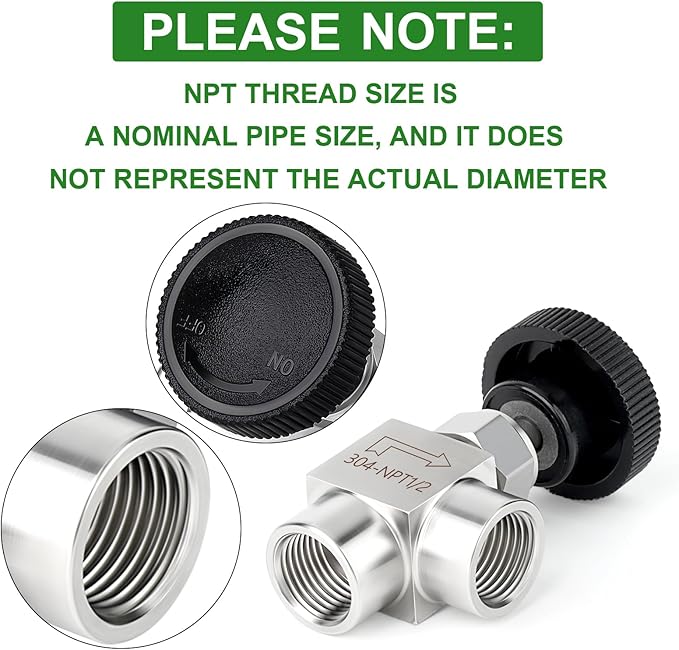 TAISHER 1PCS 304 Stainless Steel 90 Degree Needle Valve 1/2" Female NPT For Flow Control Water Gas Oil With Nipple