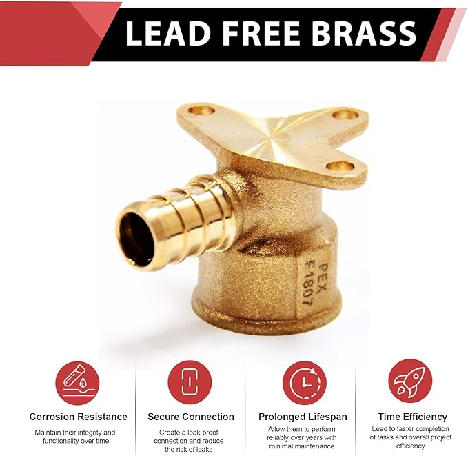 6-Pack Pex 1/2 Inch x 1/2 Inch Female NPT Drop-Ear Elbow Crimp Brass Fittings, ASTM F1807,(PEX1807225-6PCS)