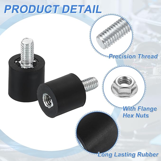 uxcell M3 Rubber Mounts, 4Pcs 8x8mm(DxH) Rubber Cylindrical Anti Vibration Isolator Shock Absorber with Lock Nuts for Car Bobbin Generator Air Compressors