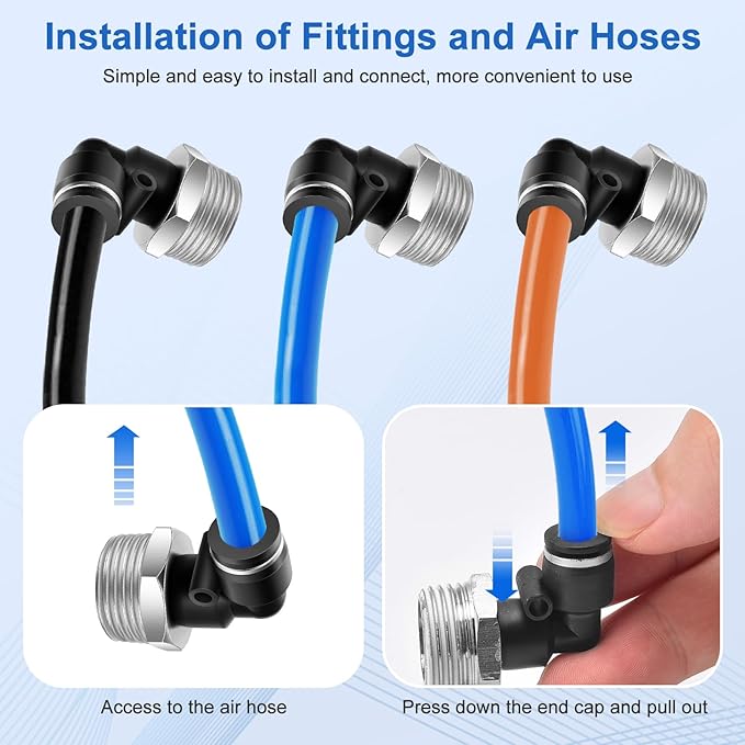 10 Pcs Push to Connect Fittings 1/4 Inch Tube OD x 1/2 Inch NPT Thread Pneumatic Male Elbow Quick Connect Air line fittings