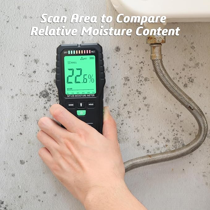 Pinless Moisture Meter for Walls, Wood, Drywall – Non-Invasive Moisture Detector with Deep Scan, Digital LCD Display – Wall Moisture Tester for Water Damage, Home Inspections, Renovation