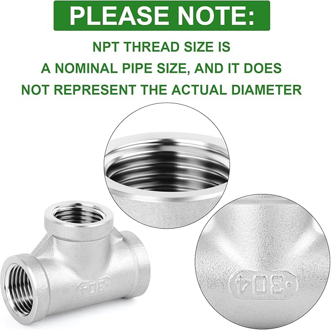 TAISHER 5PCS Stainless Steel Tee Pipe Fittings, 3/4" x 3/4" x 3/4" NPT Female Pipe Fittings