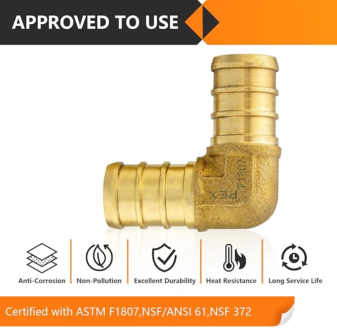 30-Pack HeSun PEX Fittings, 3/4"x3/4" Pex Elbow, Brass Crimp Fitting for Pex Pipes, ASTM F1807(PEX1807057-30)