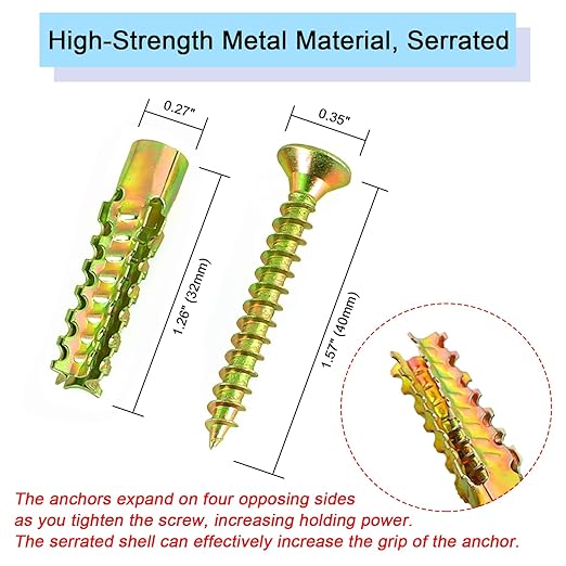 20 Pack Heavy Duty Hollow Wall Anchors with Screws, Loose Hinge Hole Repair Kits, Ideal for Concrete Wall, Hollow-Wall, Wooden Wall and Hinge Hole Repair (6x32mm)