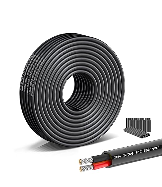 22 AWG 2 Conductor Electrical Wire-26.25FT Stranded PVC Oxygen-Free Copper Cable with Tinned Conductors, Flexible Low Voltage LED Lighting Cable for Automotive Wiring