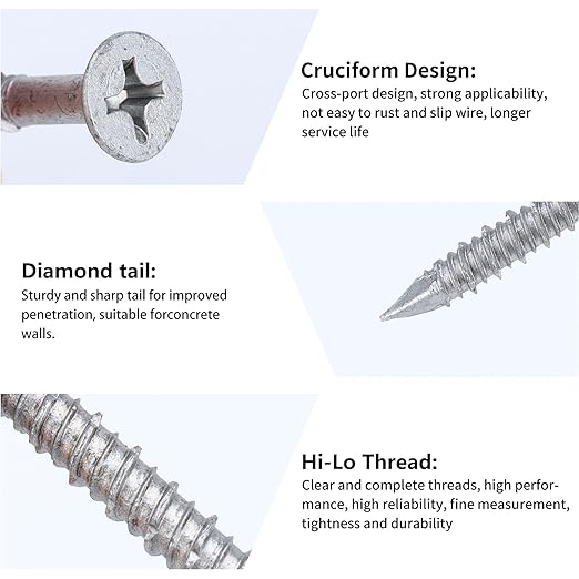 1/4 x 2-3/4" 410 Stainless Steel Flat Head Tapcon Concrete Screw Anchor, for Anchoring to Masonry, Block or Brick (50Pcs/Box)