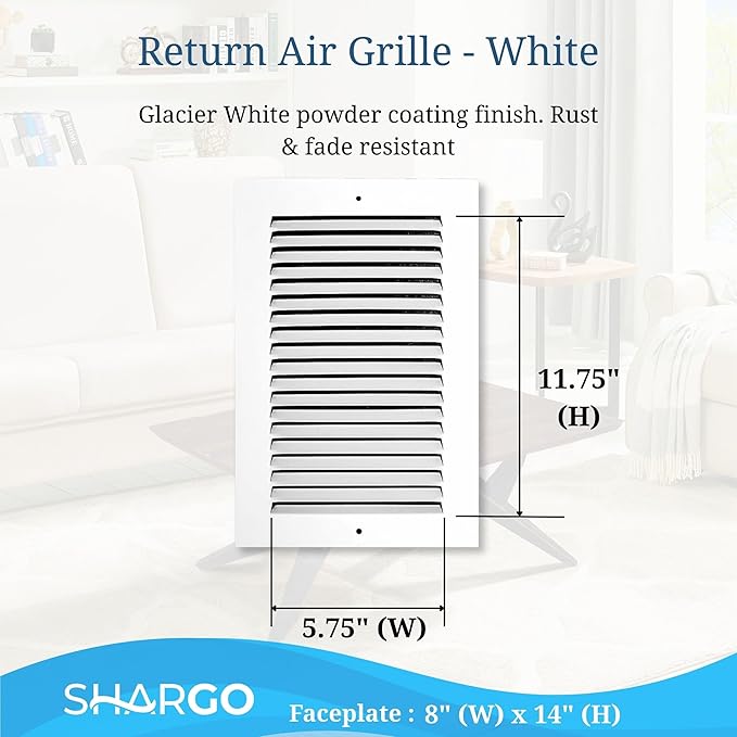 6 x 12 Inch Return Air Vent Cover, Solid Steel HVAC Grille for Wall or Ceiling, White Duct Opening, Durable Return Air Vent Cover, Airflow Ventilation Grille for Home or Office