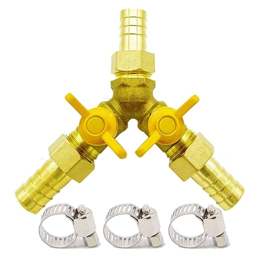 Brass 3 Way Shut-Off Valve, 1/2" Hose Barb 2 Switch Y Shaped Ball Valve Water/Fuel/Air