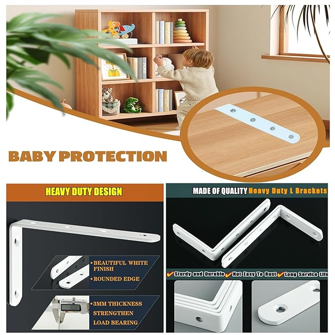 Anti Tip Furniture Anchors for Baby Pet Proofing,Furniture Wall Anchor Furniture Dresser Bookshelf Falling Prevention Device for Children (White)