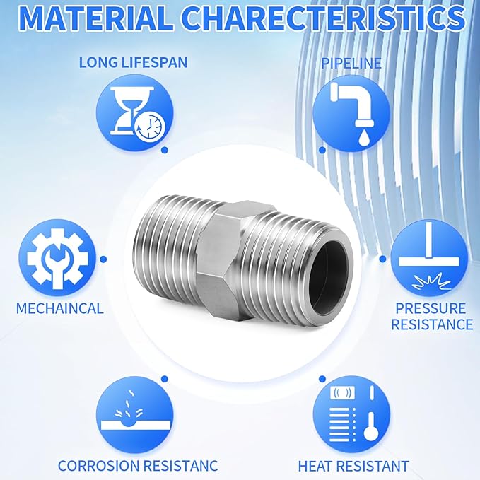 ChillWaves 304 Stainless Steel Pipe Fitting, Hex Nipple 1" NPT Male x 1" NPT Male Thread Adapter(3-PACK)