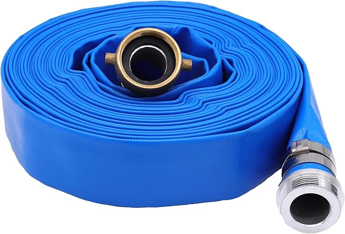 2" x 100′FT Pool Backwash Hose With Aluminum Pin Lug Fittings, Heavy Duty Reinforced PVC Lay Flat Water Pump Discharge Hose Assembly