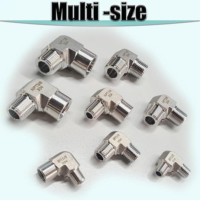2pcs 90 Degree Street Elbow, 304 Stainless Steel Forged Barstock Street Elbow Adapter, Heavy Duty 1/4" NPT Male x 1/4" NPT Male Pipe Fitting Connector, 5800PSI (1/4" MNPT x 1/4" MNPT)