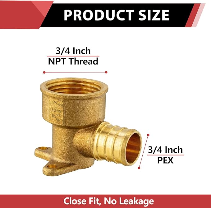 (Pack of 10) EFIELD Pex 3/4 Inch X 3/4 Inch Female NPT Drop-ear Elbow Crimp Brass Fittings, For Potable Water, ASTM F1807,(PEX1807169)