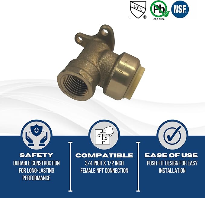 XFITTING Push Fit 3/4 Inch x 1/2 Inch Female NPT Elbow with Drop Ear, 5 Pieces