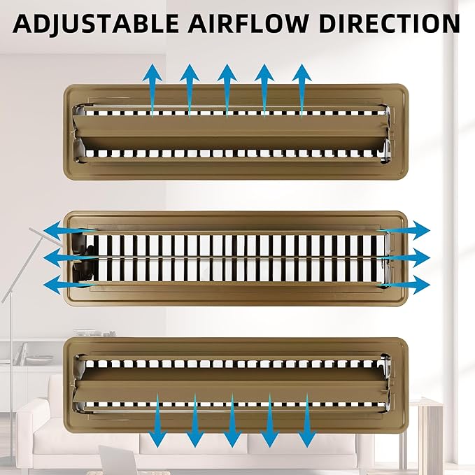 Floor Register 2x14 - Heavy Duty Walkable Vent Covers for Home Floor and Sidewall, Steel Rust-Resistant Vent Registers Grille with Adjustable Lever, Energy-Saving 2 Inch by 14 Inch Floor Vents (Brown)