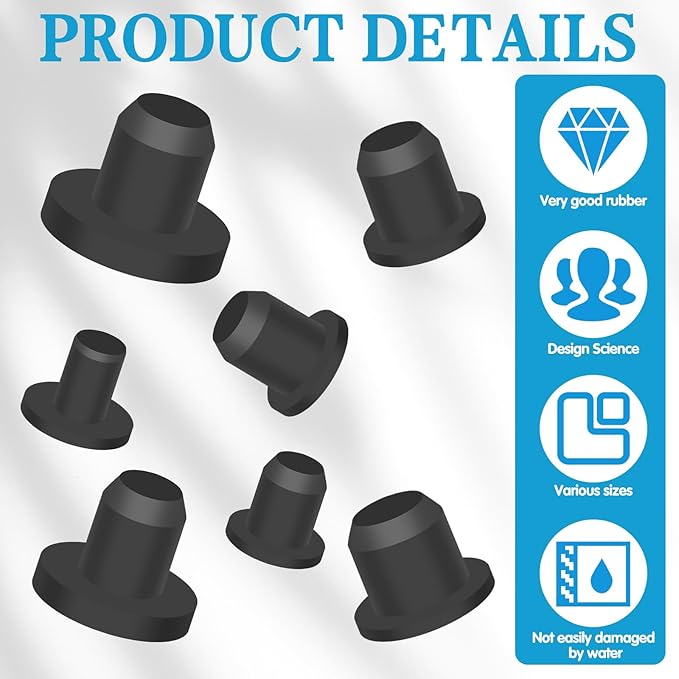 140Pcs Rubber Plug Box, Round Hole Silicone Tool Various Sizes Rubber Plugs Round HolesT-Type Flexible Stopper Sealing Covers for Car Wiring Furniture