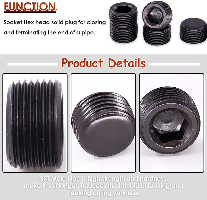 Hilitchi 10Pcs Carbon Steel Black Pipe Fitting Pipe Plug Fitting NPT Male Plug (3/4)
