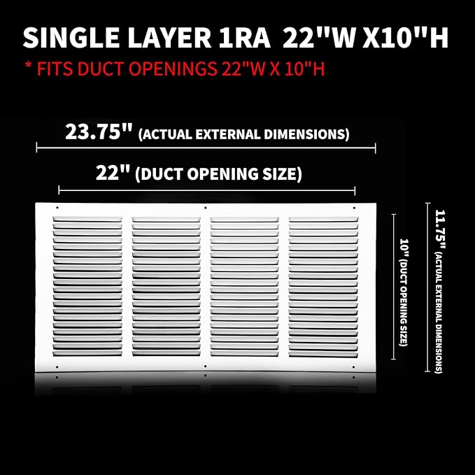 22x10 Vent Cover(Duct Opening Size),Air Return Vent Cover,Flat Vent Cover,Rejillas De Aire Acondicionado para Casa,Return Air Grilles,Outer Dimensions:23.75"Wx11.75"H(22"W x 10"H, Duct Opening)