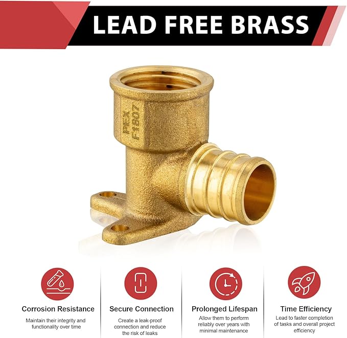 20-Pack EFIELD Pex 3/4 Inch x 1/2 Inch Female NPT Drop-ear Elbow Adapters, Pex Barb Crimp Brass Fittings, ASTM F1807,(PEX1807166)