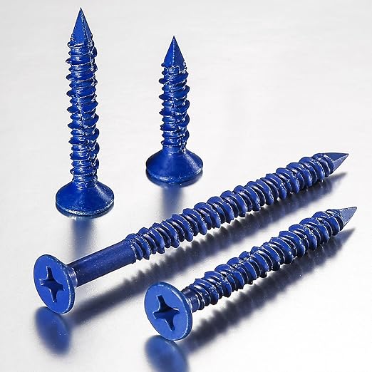 WenSilon(100 PCS) 3/16" x3-3/4 Concrete Screw Anchor Blue Flat Head for Anchoring to Masonry, Block or Brick Stucco