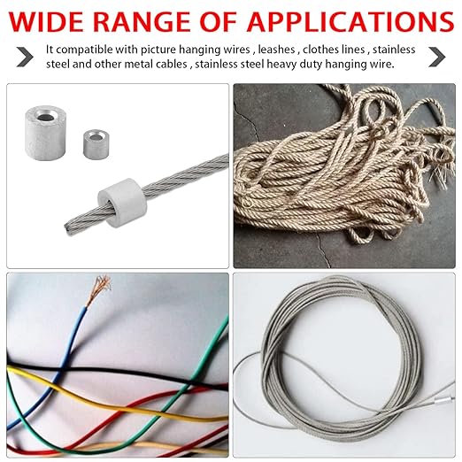 50PCS 1/8" (3mm) Wire Rope Sleeve, Aluminum Crimping Loop Sleeve for Wire Rope and Cable Ferrule