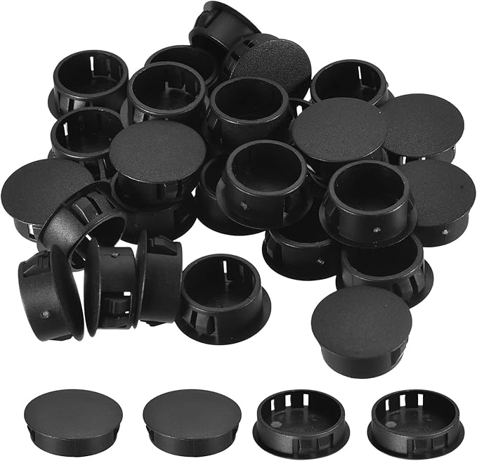 uxcell 1-1/2" Plastic Hole Plugs, 36Pcs Flush Type Panel Round Snap in Fastener Knockout Locking Plugs for Furniture Insert End Caps Panels, Black