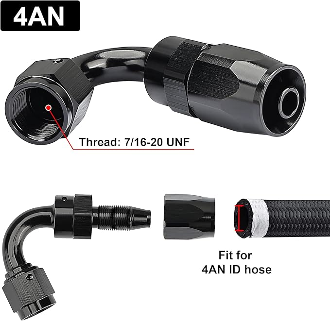 EVIL ENERGY 4AN Hose End Fitting 120 Degree Swivel for CPE Braided Fuel Hose Black