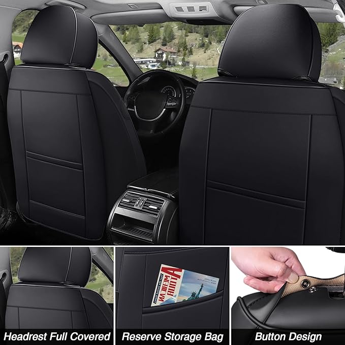 Car Seat Covers for Jaguar E-PACE 2018-2024,Breathable Nappa Leather Car Seat Protector,Full Seat Cover with Pillow Automotive Seat Cushion with Airbag Compatible(5 Seats,Black)