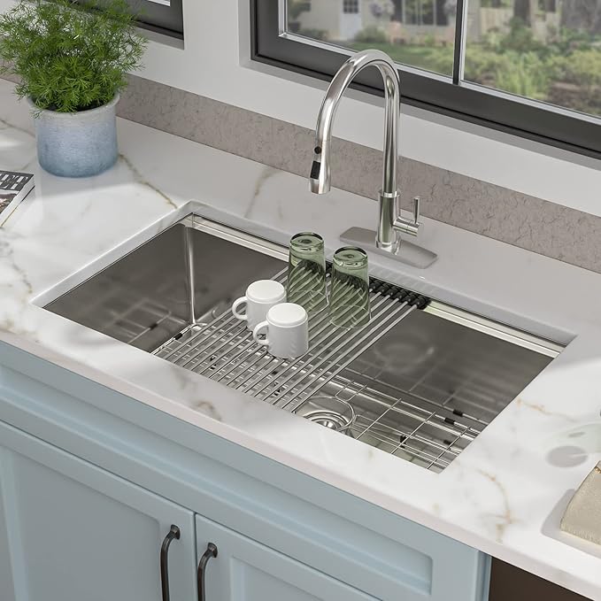 33 Undermount Kitchen Sink - Fulorni 33"x19" Kitchen Sink Ledge Workstation 16 Gauge 304 Stainless Steel Under Counter Single Bowl Basin