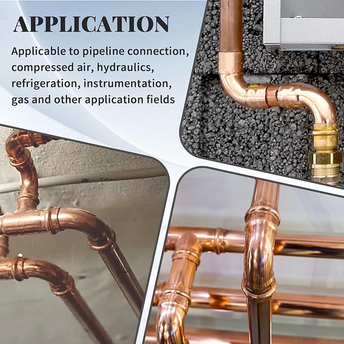 Copper Fittings Kit HVACR 3/8 & 7/8 Line Set, Copper Pipe Fitting Coupling and Elbow, Air Conditioning Refrigeration Liquid Line & Suction Lines Tubing Pipes for Central/Split A/C systems
