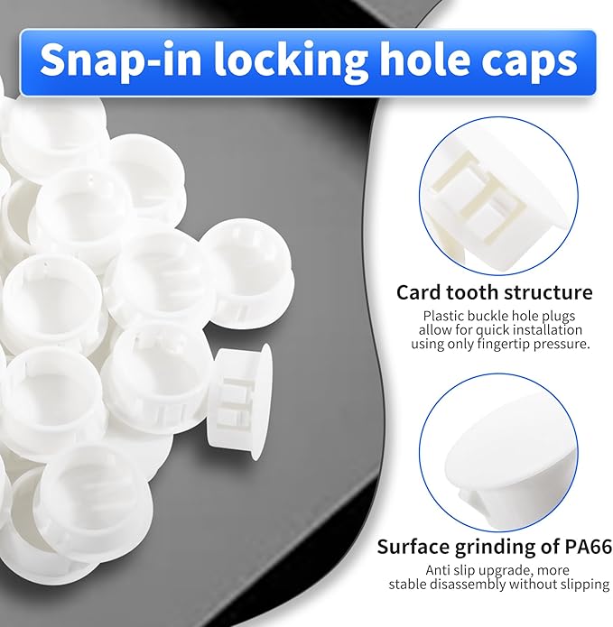 50 Pcs OD 0.85"(21.6mm) White Hole Knockout Locking Plugs,Plastic Nylon Round Drilling Hole Plugs,Flush Type Panel Round Snap in Fastener,Tube Fastener Cover for Furniture Insert End Caps