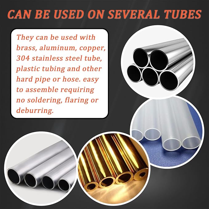 230PCS 6 Sizes Brass Compression Fittings Assortment kit- 1/2", 3/8", 5/16", 1/4", 3/16", 1/8" Insert, Sleeve Ferrule for Connecting air, Fuel, Water, Oil and inert Gases Lines