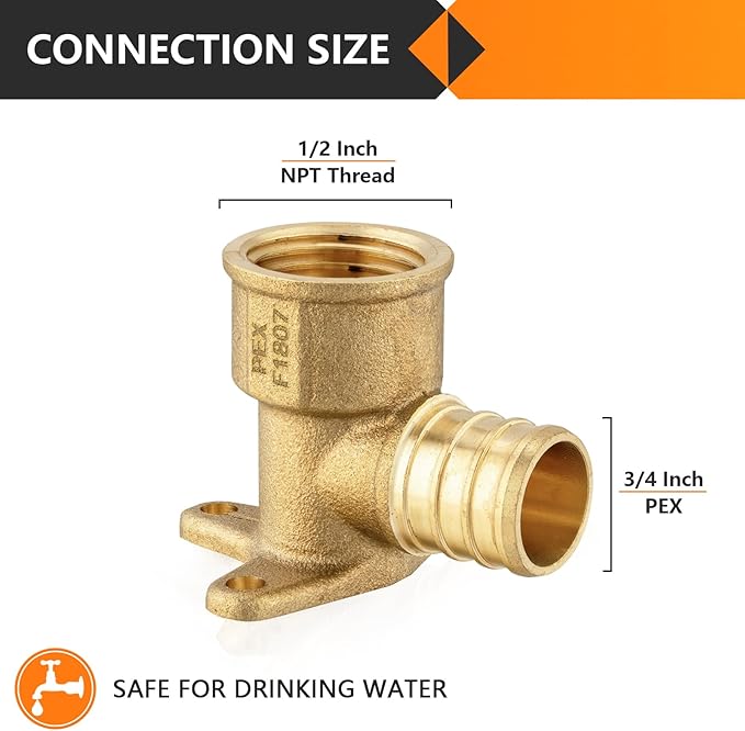 HeSun 100-Pack PEX Fittings, 3/4" PEX x 1/2" Female NPT, Pex Drop Ear Elbow, Brass Crimp Fitting for Pex Pipes, ASTM F1807