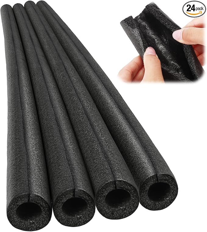 Amylove 24 Pcs 3.3 Feet Foam Pipe Insulation Foam Tube Insulating Water Pipe Pool Swim Noodles Pre Slit Heat Preservation Pipes Covers for Tubing Outdoor Winter Freeze Protection(Black,1/2 Inch)