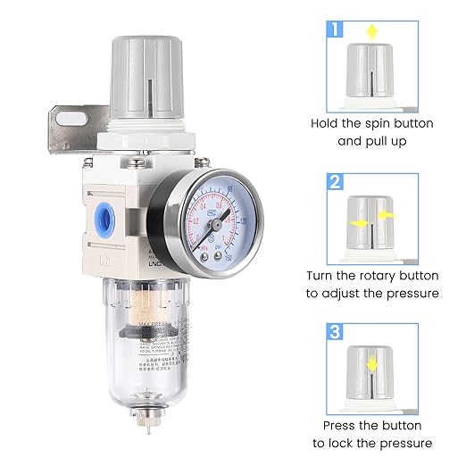 1/4 Inch NPT Air Filter Pressure Regulator, Water Separator Compressed Air Pressure Regulator for Compressor