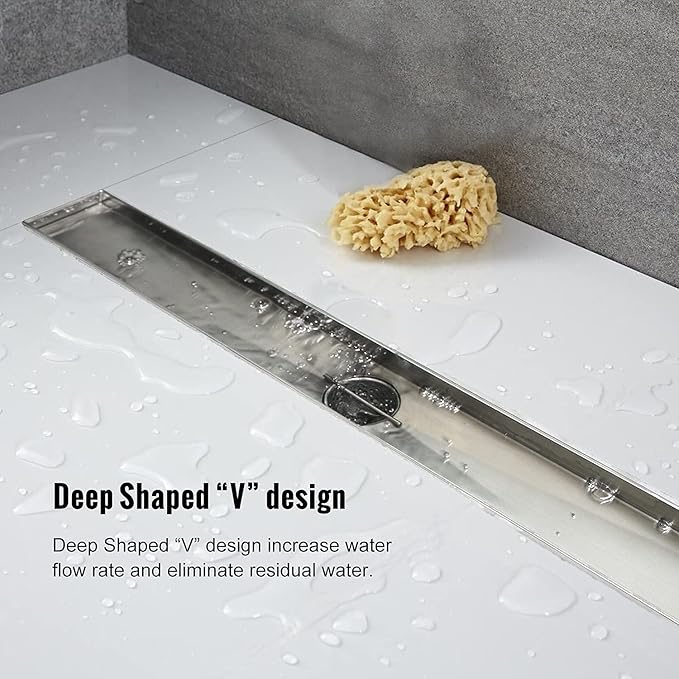 Linear Shower Drain, 24 inch Drain with Tile Insert 2-in-1 Panel, Brushed 304 Stainless Steel Shower Floor Drain, Linear Drain with Hair Strainer and Adjustable Feet