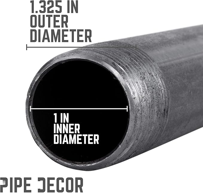 PIPE DECOR 1" x 14" Black Steel Plumbing Pipe, 4-Pack, Pre Cut Connector, Industrial Steel Grey Fits Standard One Inch Threaded Black Malleable Iron Fittings, Build Vintage DIY Furniture
