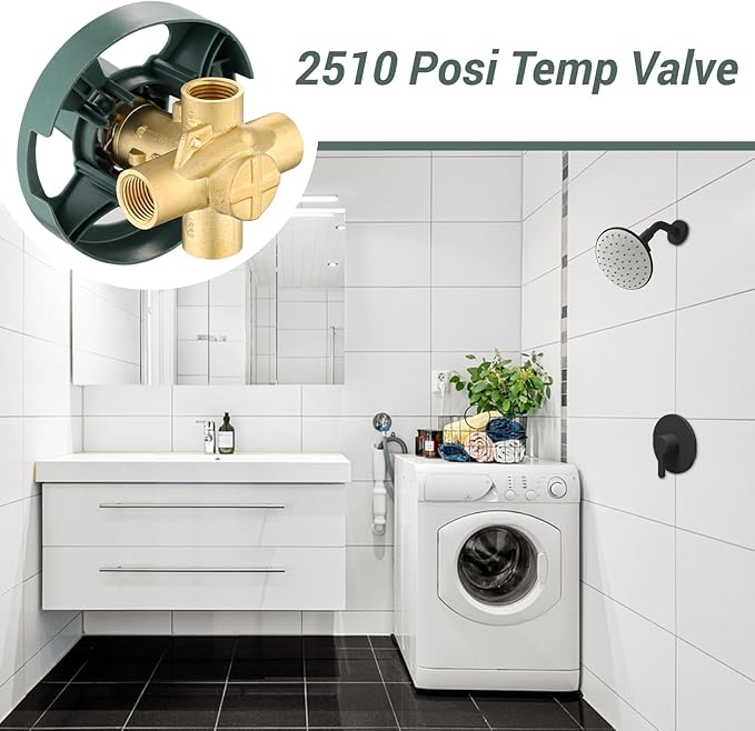 Brass 2510 Posi Temperature Pressure Balance and Shower Valve, Four-Port Recirculation Valve with Standard 1/2-Inch IPS Connection