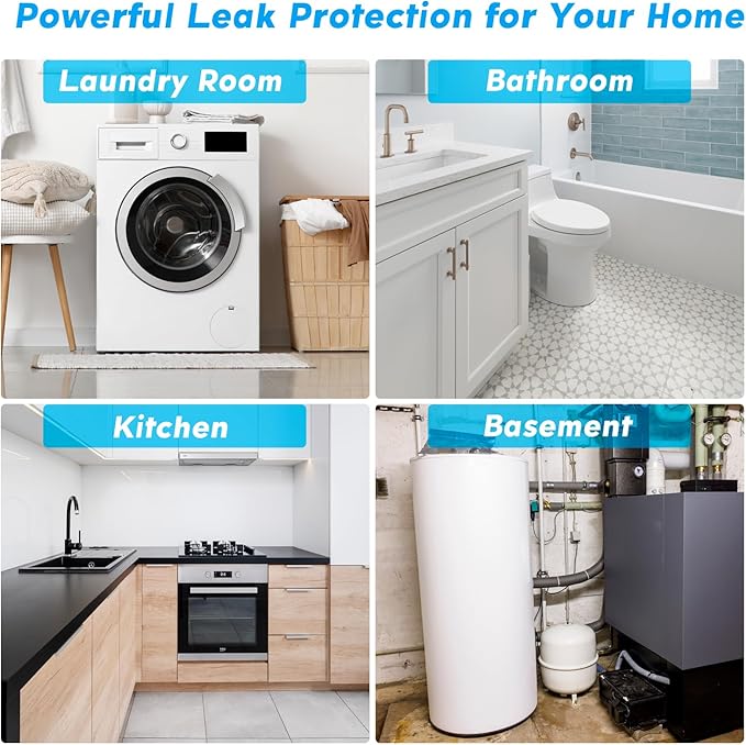 Water Leak Detector for Home, Water Alarm Leak Detector with Automatic Shutoff, Includes Leak Sensor and Water Valve, for 1-1/4-Inch Diameter Pipe, Protect Your Home from Water Damage