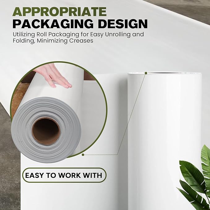 White Crawl Space Vapor Barrier, 12 Mil Vapor Barrier, 10' x 100', Heavy Duty Polyethylene Film, Thick Plastic Sheeting, Plastic Drop Cloth Covering for Crawlspace, Basement, White