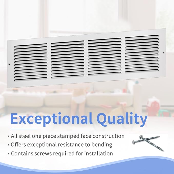 24"W x 6"H [Duct Opening Size] Steel Return Air Grille, Air Return Vent Cover for Ceiling and Sidewall - HVAC Air Vent Covers - [Outer Dimensions: 25.75"W x 7.75"H]