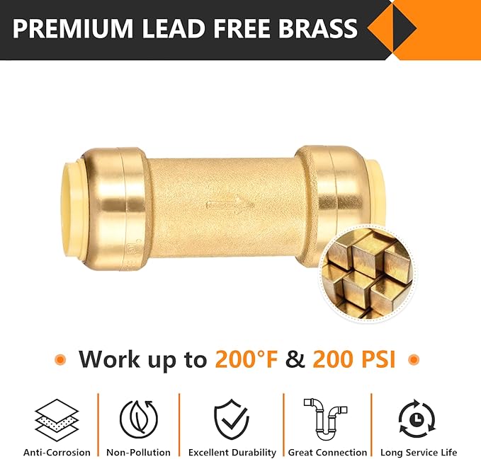 20-Pack HeSun Pushfit Check Valve, 1/2-Inch Push to Connect Plumbing Fittings with Disconnect Clip, Brass Push-fit Fittings for PEX, Copper, CPVC, PE-RT Pipes(PF-VALVE060-20)