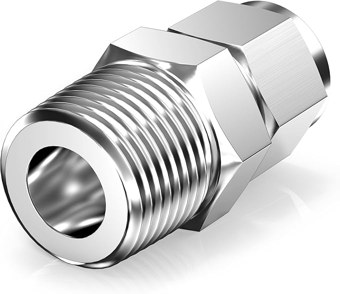 TAISHER 2PCS 304 Stainless Steel Compression Tube Pipe Fitting Connector, 1/4" Tube OD x 1/2" NPT Male Straight Adapter