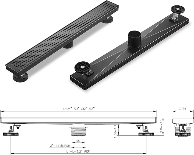 Linear Shower Drain 36 Inch Rectangular, SUS-304 Stainless Steel Black Shower Drain, 51L/Min Fast Drainage Floor Linear Drain, US Standard CUPC Certified, Matte Black, SD-112-36B