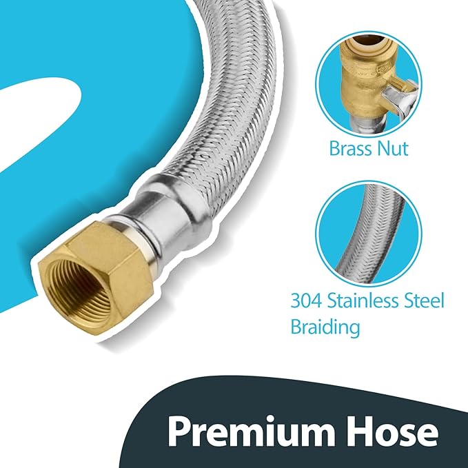 (20 Pack) Seelink 12-Inch Stainless Steel Flexible Heater Hose, 3/4 Inch Push-fit Ball Valve x 3/4 Inch FIP, Push-to-Connect for Copper, PEX, and CPVC
