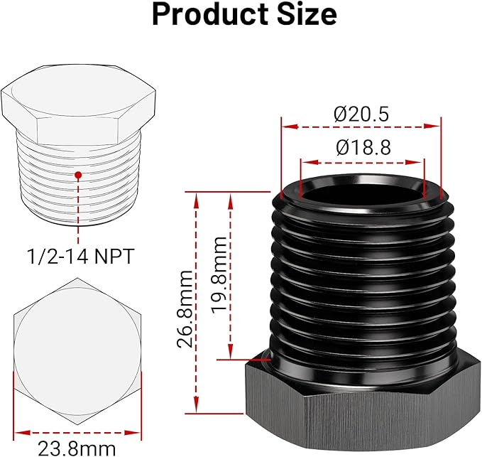 EVIL ENERGY 1/2" NPT Plug Male Hex Head Fitting Adapter Aluminum Black