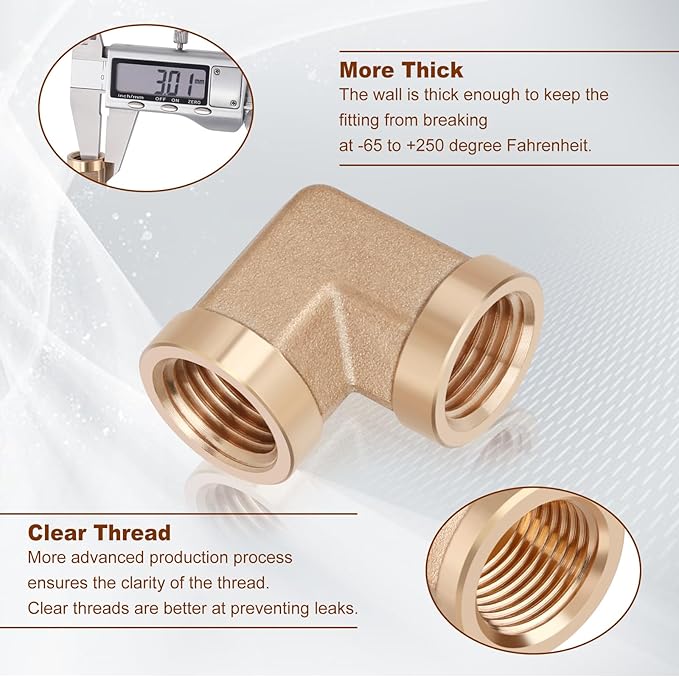 5pcs 1/4” Brass Fittings 90 Degree Barstock Street Elbow 1/4" NPT Female Pipe to 1/4" NPT Female Pipe 1/4 NPT Female Elbow Forged Brass Pipe Fittings