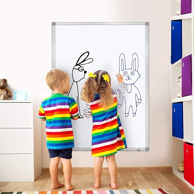 H-Qprobd Dry Erase Board for Wall Aluminum Presentation Magnetic Whiteboard with Long Pen Tray, Wall-Mounted White Board for School, Office and Home (40"x28")