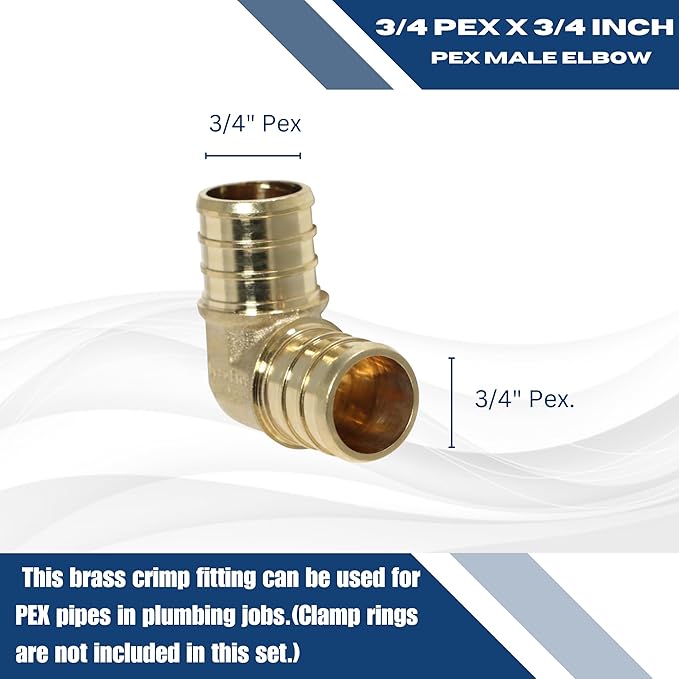XFITTING Pex 3/4 Inch x 3/4 Inch Pex Elbow Brass Crimp Fitting, 23-2-2=5X, 5 Pieces
