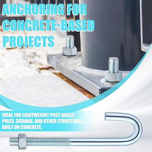 10 Pcs Anchors Bolts 3/8-16 x 5 Inches Concrete J Bolts Cement Post Anchor Bolts Fastener with Nut Washer Bracket Outdoor Hardware for Concrete Pad Pouring Wood Projects (Galvanized Steel)